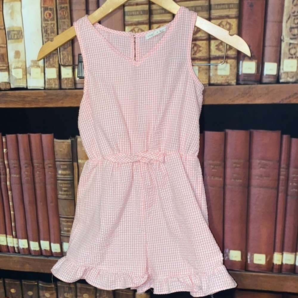 Copper Key Pink Gingham Seersucker Ruffle Romper Girls S